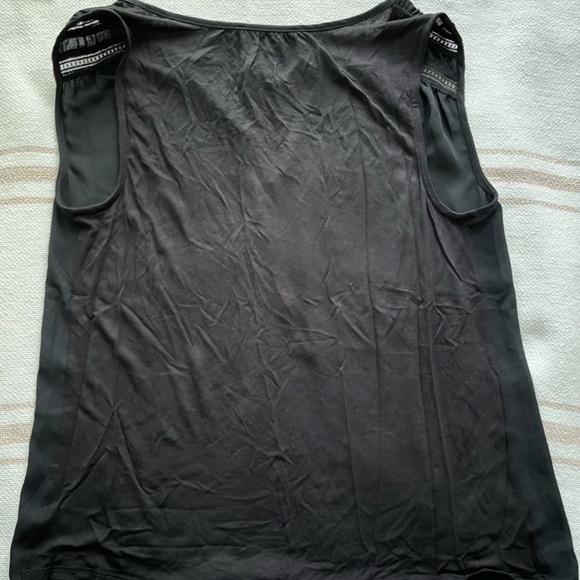 LOFT Cutout Tie Neck Mixed Media Shell - Color: Black, Size: Small - Picture 5 of 7